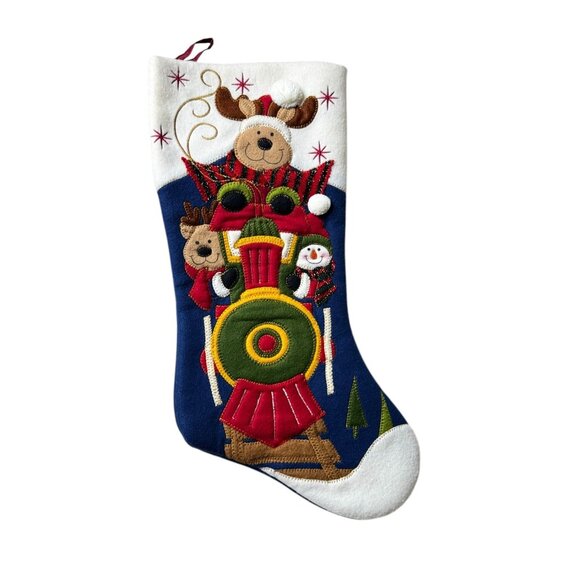 Prima Creations 2008 Christmas Stocking With Train & Reindeer Design - Picture 1 of 5